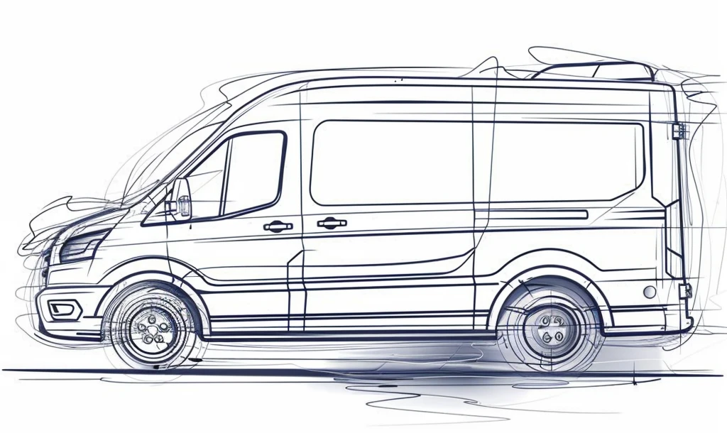 Kfz Gutachter für Transporter, symbolisiert als Skizze