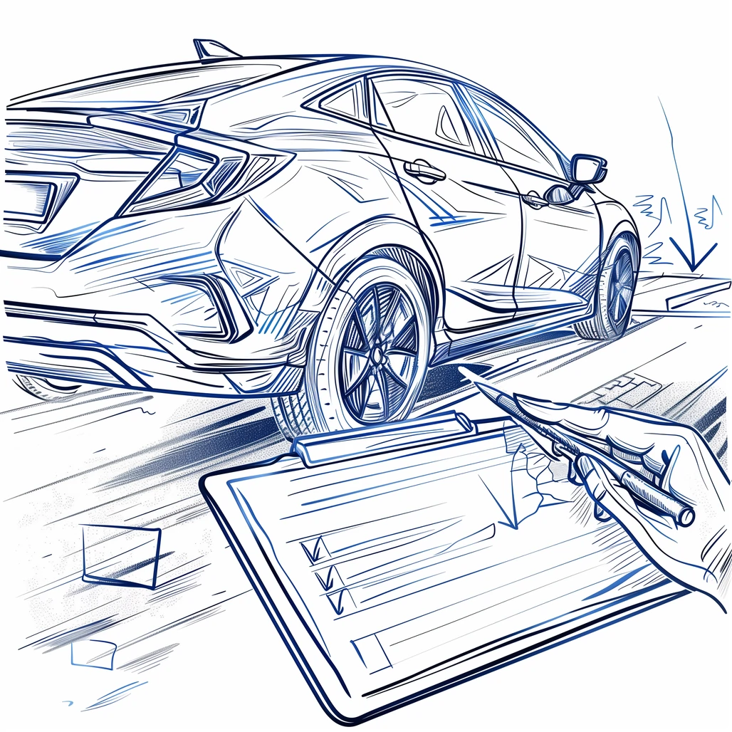 Kfz Prüfung für Gutachten, Klemmbrett